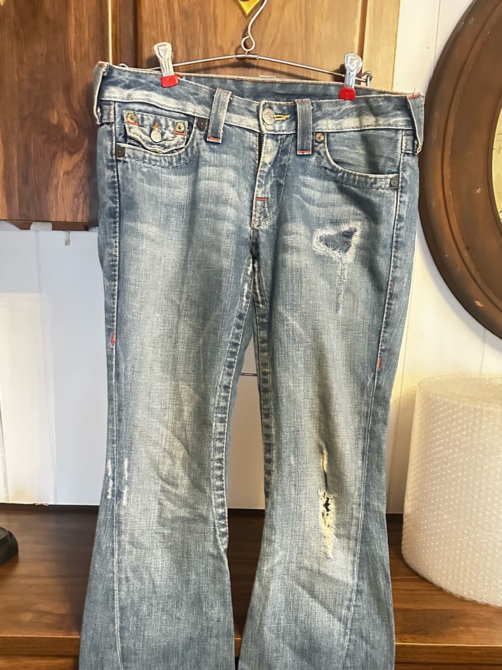 Distressed Light Blue Flare Jeans - Classic Everyday Flare